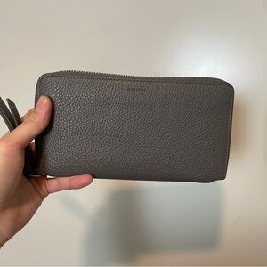 ALLSAINTS pebbled grey leather clutch wristlet wallet